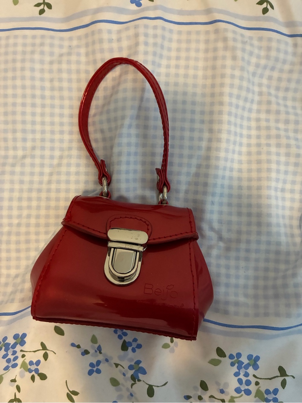 Beijo Red Patent Mini Handbag with Silver Clasp